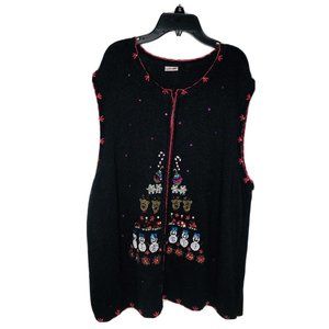 Ugly Christmas Sweater Vest Beaded Snowmen  Full Zip Long One Size  Vintage